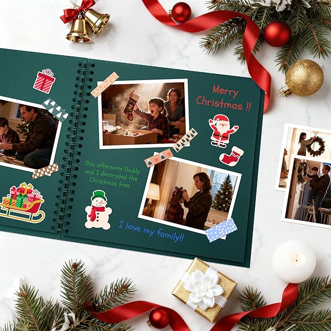 8X8 Inch DIY Scrapbook Photo Album, Kraft Blank Paper Scrap Book 40 Pages Memory Book for Wedding Family, Dark Green