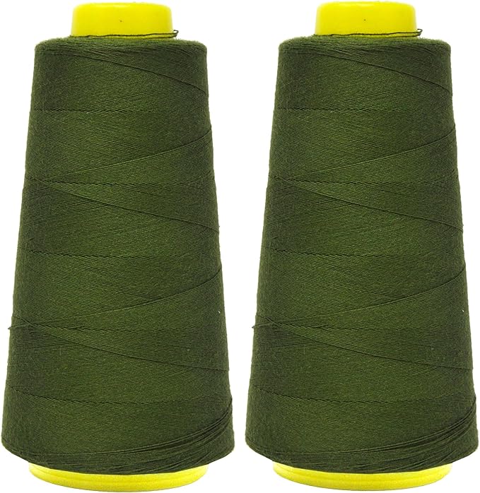 Mandala Crafts Olive Green Thread Cones for Machine and Hand Quilting - 2400 Yds 50 WT Multiple Purpose Mercerized 100% Cotton Threads for Sewing Machine Serger Embroidery