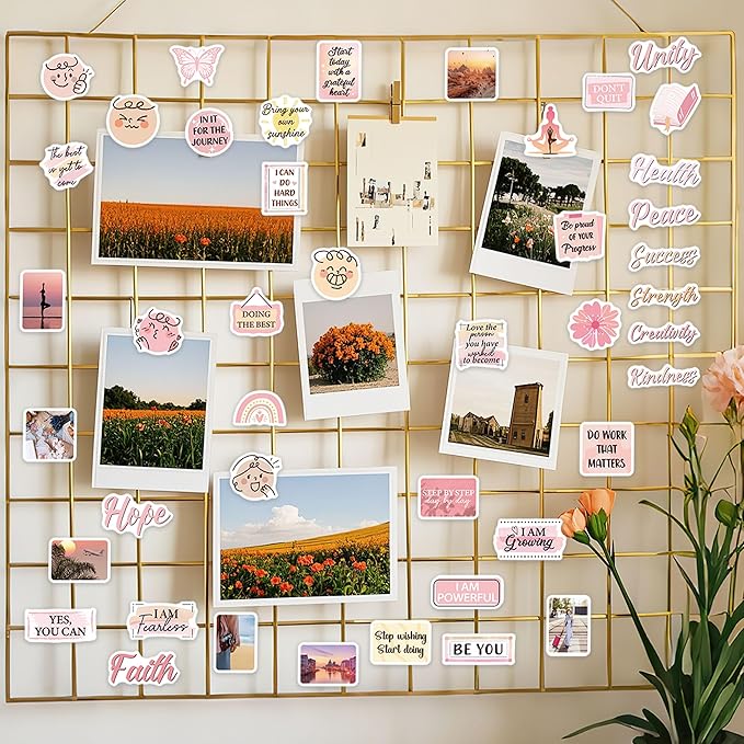 Inspirational Vision Board Stickers, 100 Pcs Pink Affirmation Stickers Vision Board Supplies for Women Teen Gilrs, Positive Self Love Decals for DIY Scrapbook Journal Laptop Water Bottle