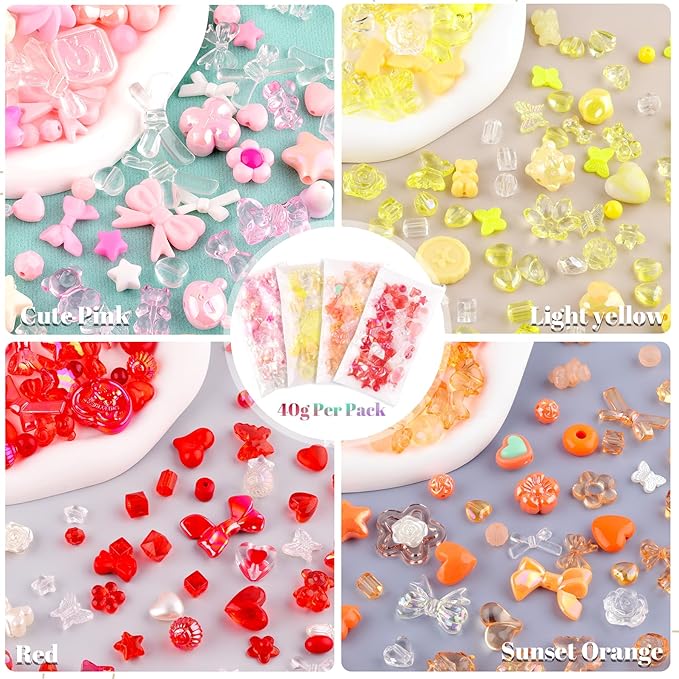 210-270pcs tinkrstuff assorted acrylic beads for bracelet making, cute beads for jewelry making flower bow butterfly candy gummy bear kawaii aesthetic bracelet charms,diy necklace keychain phone charm