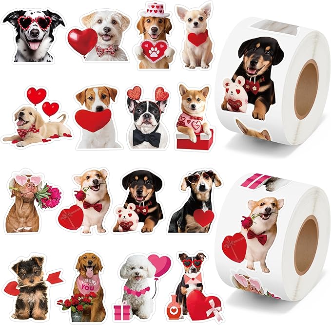 h1vojoxo valentine’s day sticker rolls - 1000pcs valentine’s day holiday dog stickers for kids classroom 16 design valentines cute dog sticker for craft valentines funny dogs stickers for envelope