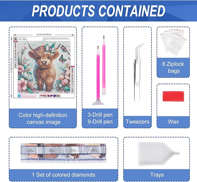 Camocin Diamond Art Kits for Adults Highland Cow, 5D Highland Cow Diamond Painting Kits for Adults Beginners, DIY Flowers Full Round Dots Drill Gem Art Kit for Gift Home Wall Decor 14 x 14 Inch
