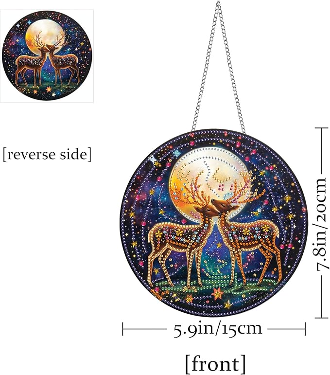 Pavemlo Hanging Diamond Art Kits for Adults Deer – 8x8 Inch Double-Sided Acrylic Board DIY Crystal Diamond Suncatcher Pendant, Sparkling Home Wall or Window Decoration Handmade Gift