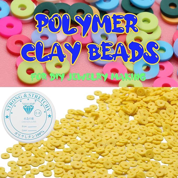 4000 Pcs Clay Beads for Bracelets Making, Polymer Spacer Flat DIY for Jewelry Necklace Earring Making Kit, Preppy Aesthetic Heishi Heshie Thin Disk Beads Assortments Set 4 6 8MM (OR-3-04, 4MM)