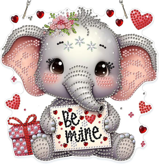 GHHKUD Cute Elephant Diamond Art Hanging Kit for Adults, DIY Double Sided Diamond Painting Hanging Valentines Kits Adults, Special Shaped Acrylic Ornaments Pendants for Window Home Garden Wall