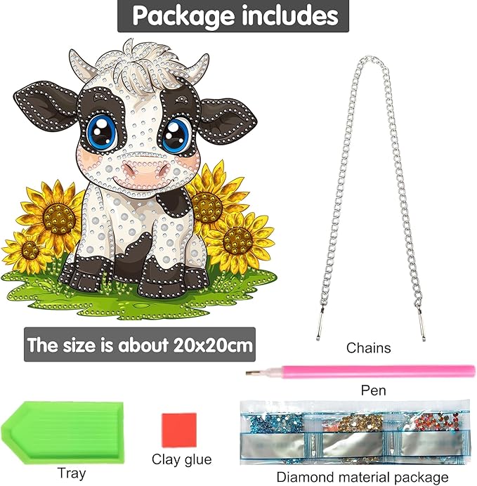 Bimkole Cow Diamond Art Hanging Kit for Adult, DIY 5D Diamond Art Sunflower Window Pendant, Acrylic Crystal Art Hanging Ornament Home Wall Garden Front Door Sign Outdoor Decor 7.8x7.8 Inch