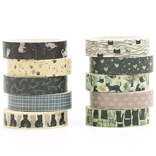 10 Rolls Skinny Washi Tape Set Texture Arts Adhesive Tapes Basic Patterns Decorative Masking Tape Sets for Craft, Kids, Scrapbook, DIY, Gift Wrapping (Style One)