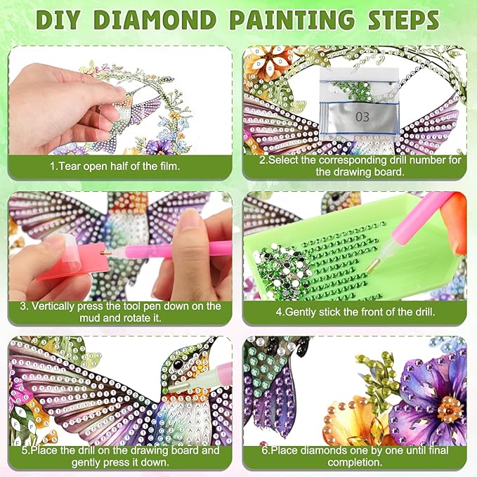 DOMROM Hummingbird Diamond Art Hanging Kit for Adult, Special Shaped Rhinestone, 5D Diamond Art Painting Window Pendants, Home Wall Art Hanging Kits, Double Sided Hanging Ornament 5.1x7.6in