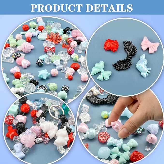 ABONDEVER 245-300Pcs Assorted Acrylic Beads for Bracelets Making kawaii Star Bow Flower Candy Heart Gummy Bear Butterfly Aesthetic Beads for DIY Jewelry Crafts Keychain Necklace Phone Charms(5 Colors)