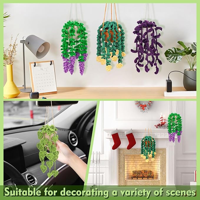 Kogyxe Beginners Crochet Kit, Amigurumi Crochet Starter Kits w Step-by-Step Video Tutorials, Hanging Potted Plants Knitting Starter Pack for Beginners Decoration, Wisteria Flower (40%+ Yarn)
