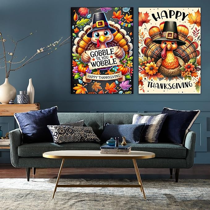 Meothan Fall Diamond Art Kits for Adults, 2 Pack Thanksgiving Turkey Diamond Painting Kits for Adults, 5D DIY Round Full Drill Gem Art Paint by Diamonds Dots Crafts Kits for Home Decor Gift 12x16inch