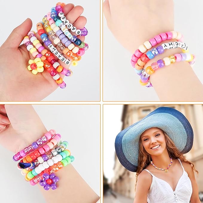 XJRLUK Pony Bead Bracelet Making Kit, 72 Colors 6x9mm Craft Kit for Friendship Jewelry, Rainbow Bulk With Letter Beads for Girls and Kids Age 5+ DIY Crafts Gifts Jewelry Toys