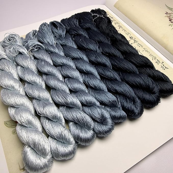 100% Nature Mulberry Handmade Embroidery Silk Thread Woven Jewelry Accessory Artificial Flowers Cross Stitch Floss DIY Sewing Kits 8 Gradient Colors 22m Each (13)