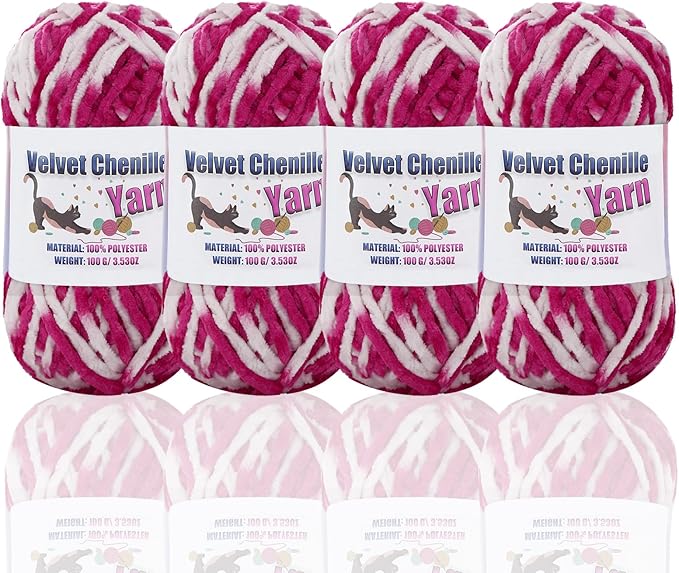 4 * 100g Fluffy Velvet Chenille Yarn for Crocheting and Knitting, Handcrafts Weaving Soft Chenille Yarn for Crocheting Clearance, Used for Making Baby Yarn Blanket, Clothes, DIY Craft (Colorful - D)
