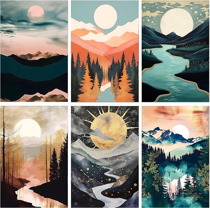 DOTZSO Diamond Art Kits for Adults 6 PCS DIY Full Diamond Art kit with Crystal Cross Stitch Picture Art and Craft for Adult Beginners 12x16 Inches (Landscape Abstract)