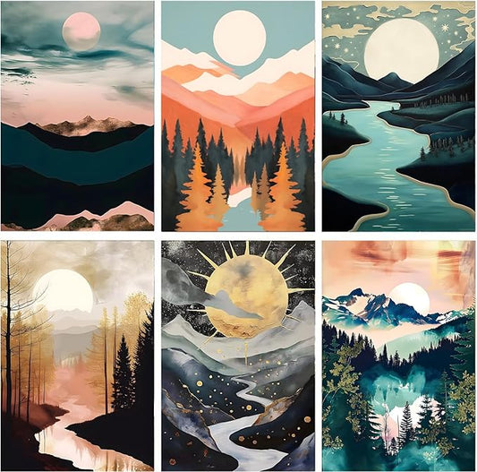 DOTZSO Diamond Art Kits for Adults 6 PCS DIY Full Diamond Art kit with Crystal Cross Stitch Picture Art and Craft for Adult Beginners 12x16 Inches (Landscape Abstract)