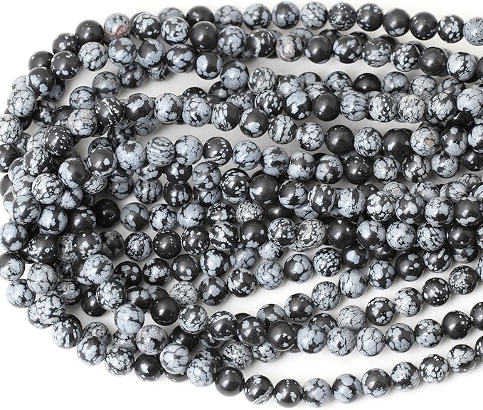 cheavian 45pcs 8mm natural black snowflake obsidian gemstone round loose beads stone beads for jewelry making diy findings 1 strand 15"