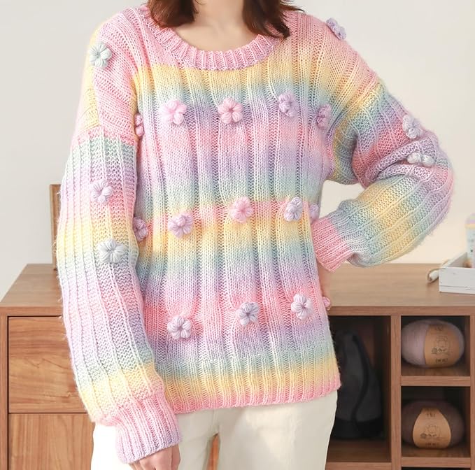 Crocheting Knitting-Gradient Cake Yarn, Soft Multicolor Medium-Fine Blended Yarn, Weight 100 Grams, Contains 60% Cotton 30% Acrylic 10% Wool. Suitable for Scarf, Gloves, Shawl, Blanket.(1171)