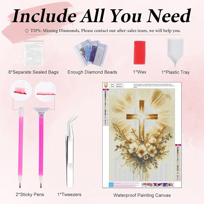 Yezavesu Religious Cross Diamond Art Kits for Adults, Jesus Christ Cross 5D Diamond Painting Kit for Beginners, DIY Round Full Drill Painting with Gem Art Craft Kits for Home Wall Decor 12x 16 Inch