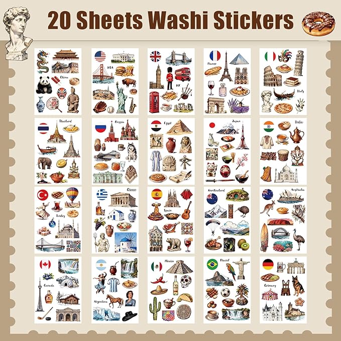 Gemmapylor 280PCS Travel Journaling Supplies, Scrapbook Paper Kit with 220+ Washi Stickers, Junk Journal Ephemera Set for Scrapbooking, Planner Decoration & Art Collage