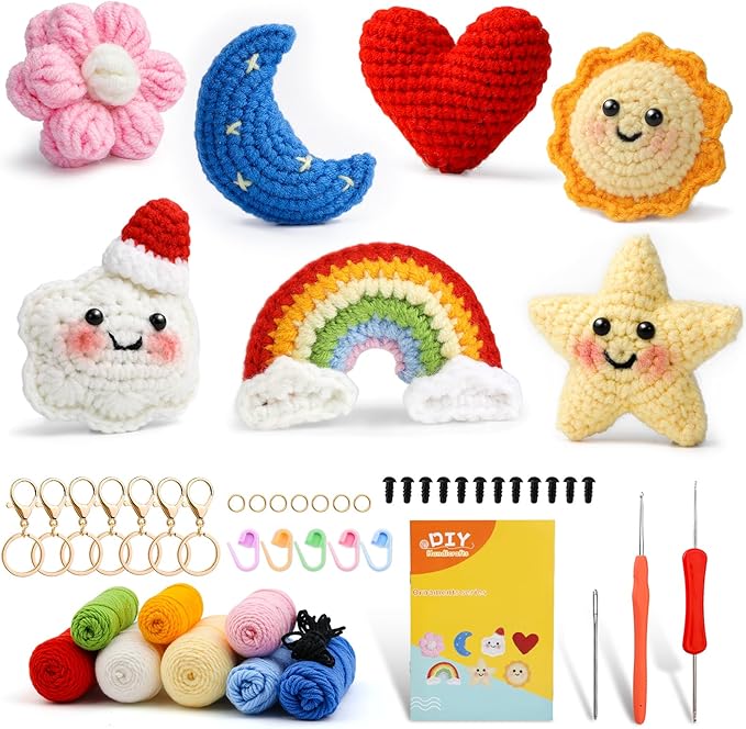 UzecPk 7Pcs Crochet Kit for Beginners, Crochet Kit for Adults Learn to Crochet Kits with Crochets Stuffing, Step-by-Step Instruction, and Video Tutorials