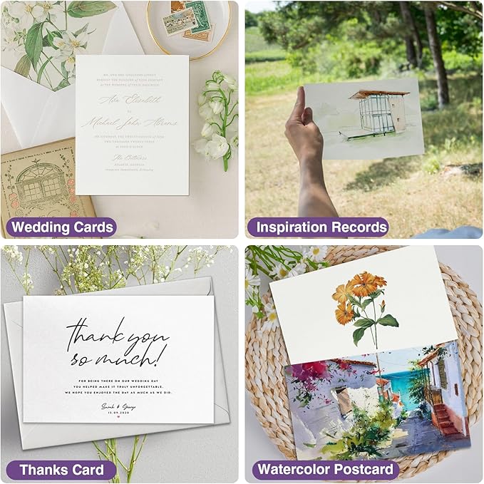 30 Pack Blank Watercolor Cards with Envelopes 4 x 6 Inch - 140lb/300gsm 100% Cotton Non-Folded Watercolor Paper for Wedding Invitations, Birthday Cards, Thank You Notes & DIY Art Projects