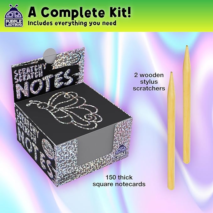 Purple Ladybug Silver Holographic Scratch Art Mini Notes - Scratch Art Notes Kids Games, Summer Activities for Kids, Teens, Boys, Gifts for Kid Arts & Crafts Supplies Summer Craft Kit
