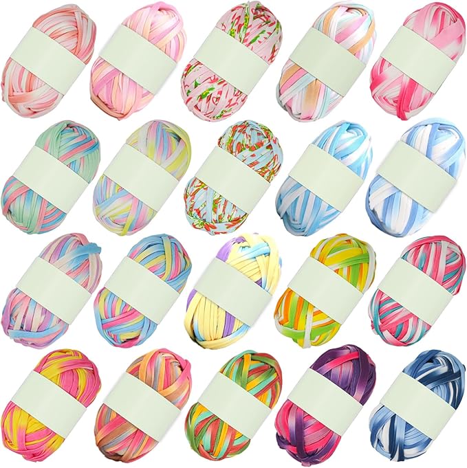 20 PCS T-Shirt Yarn Elastic Fabric Crochet for DIY Knitting, Spaghetti Thick Knitting Yarn for Hand DIY Bag Blanket Cushion Crocheting Projects,Home Decor Colorful