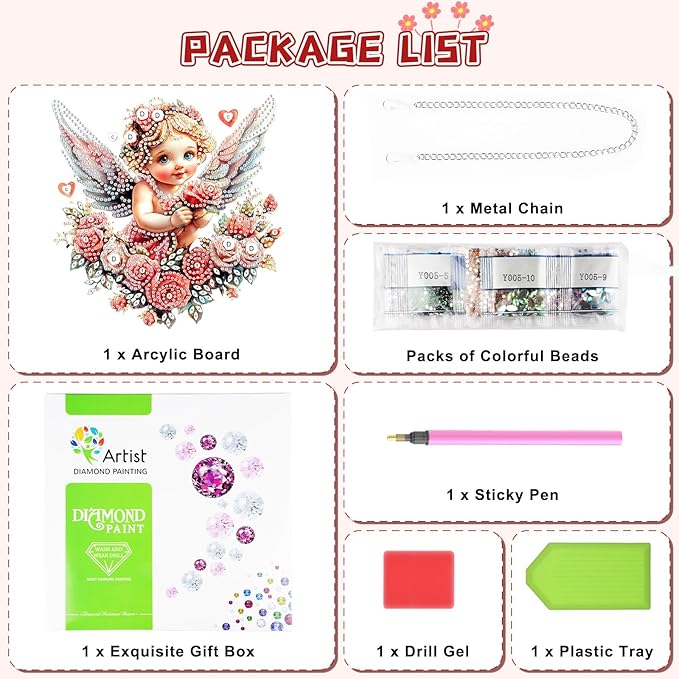 KEYIFA Angel Hanging Diamond Art Painting Kits for Adults and Kids Age 8-12, 5D Special Shape Diamond Dots Kit Rose Crystal Gem Painting Art Crafts for Window, Wall, Door, Garden Decor
