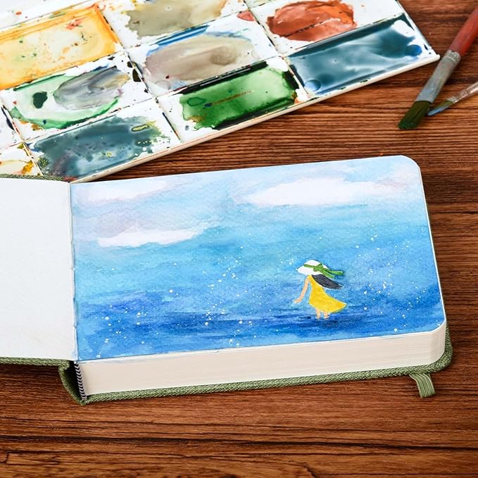 42 Sheets Watercolor Journal, 4x6in Watercolor Sketchbook with 140 lb/300 GSM Cold Press Cotton Paper, Mini Watercolor Notebook, Ideal for Painting, Drawing & Mixed Media