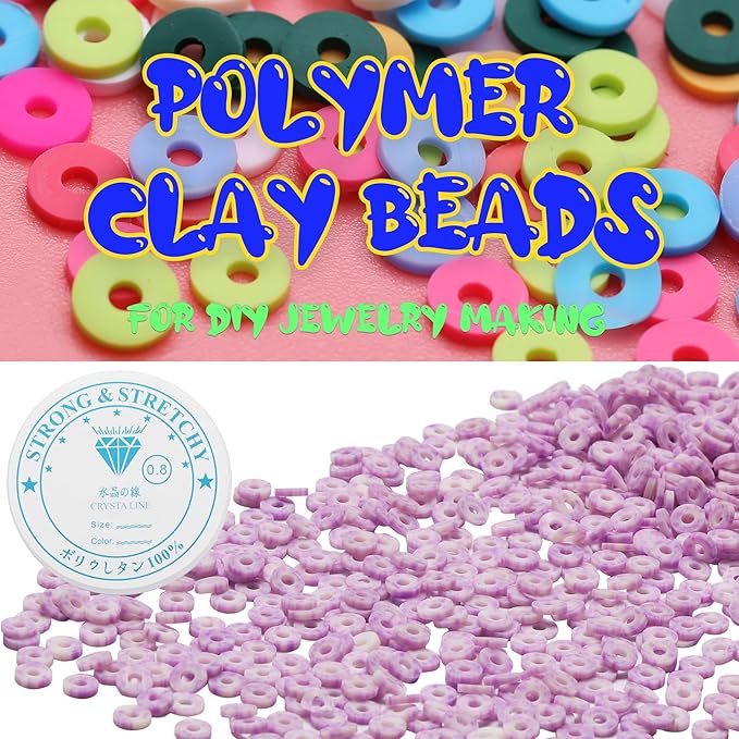 4000 Pcs Clay Beads for Bracelets Making, Polymer Spacer Flat DIY for Jewelry Necklace Earring Making Kit, Preppy Aesthetic Heishi Heshie Thin Disk Beads Assortments Set 4 6 8MM (SK-23, 6MM)