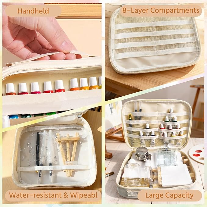 Mini Watercolor Palette Set,22Pcs Artist Watercolor Palette Travel Set with Colors,Wooden Paint Box,Brush,Holder,Oil Cup,Plastic Bottles Storage Bag for Beginners Artists Student(8 Grids)
