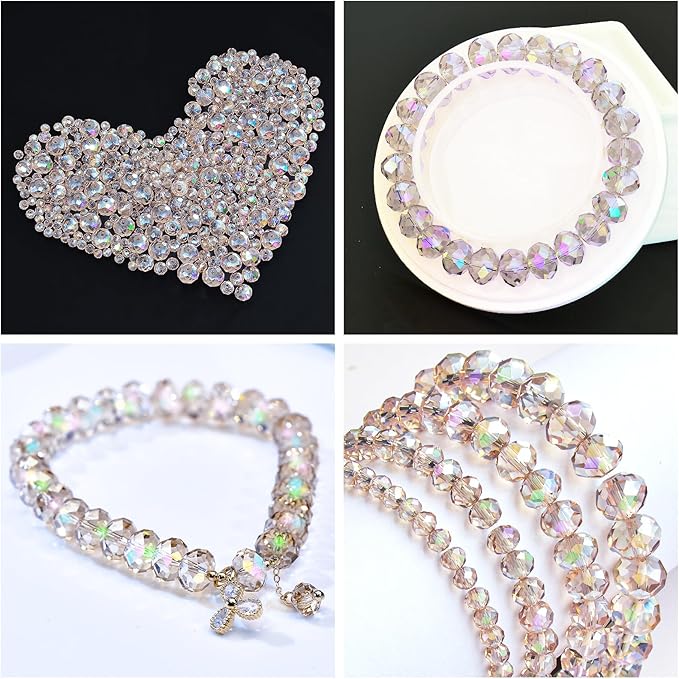 laopottbeads 800pcs 4/6/8/10mm crystal glass beads for jewelry making beads for bracelets necklace pendants making supplies(silver champagne)
