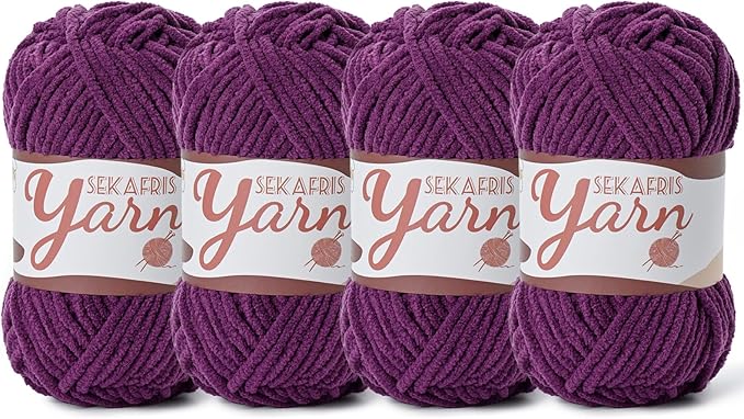 4 Pack Fluffy Velvet Yarn for Crocheting，Baby Blanket Yarn for Crocheting Soft，200g(262.4yds) Amigurumi Yarns，Plush Chenille Crochet Yarns，Puzzle Yarn for Crochet Weaving Craft(4 Violet)