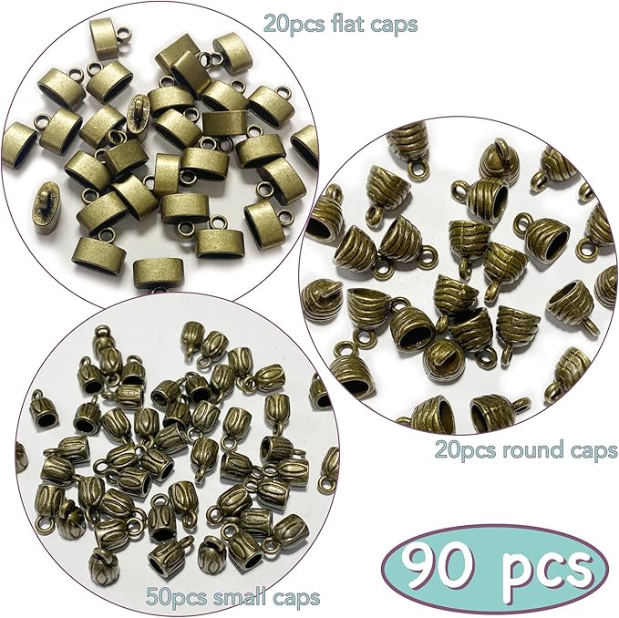 Brass Cord End Cap 90 Pcs Kumihimo Kit Flat Leather Cord End Caps Round Tassel End Caps Barrel End Caps Bracelet Making Supplies Leather Bracelet Making Kit by Heather's cf