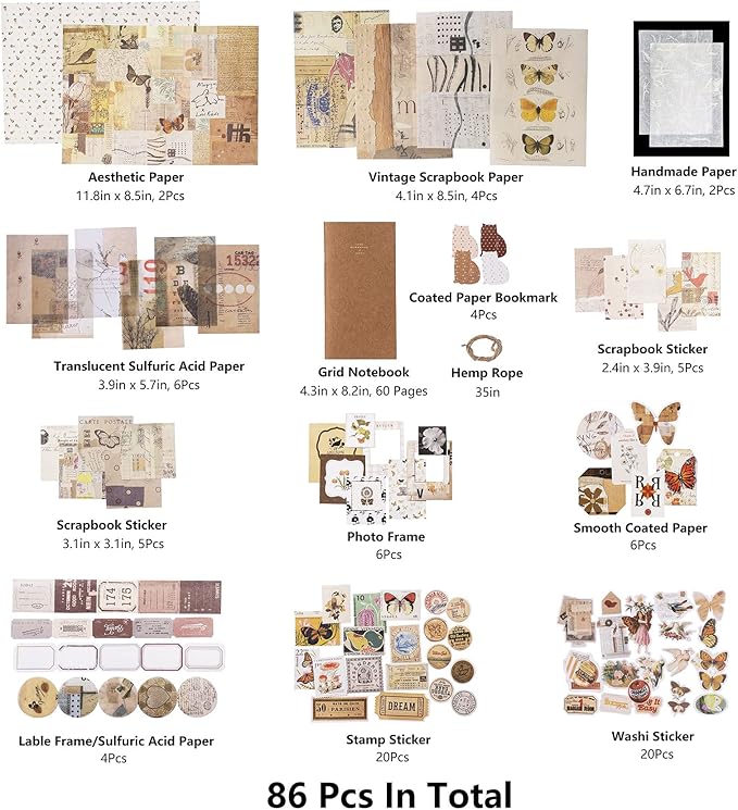 YagCu Aesthetic Journaling Supplies Kit, Bullet Journals Set Junk Journal, Vintage Scrapbooking Stationary, Arts Craft Scrapbook kit, Large Collection for Women Adults Beginners