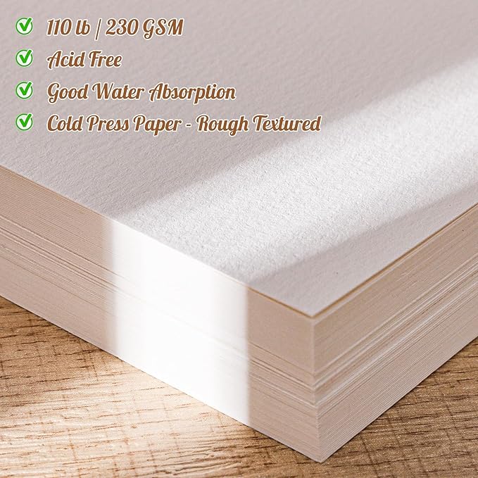 80 Sheets Watercolor Paper Bulk, 110 lb/230 GSM Cold Press Paper White Water Color Paper for Kids Child Students Adults Artists Drawing Wedding Gift Cards(5 x 7 Inch)
