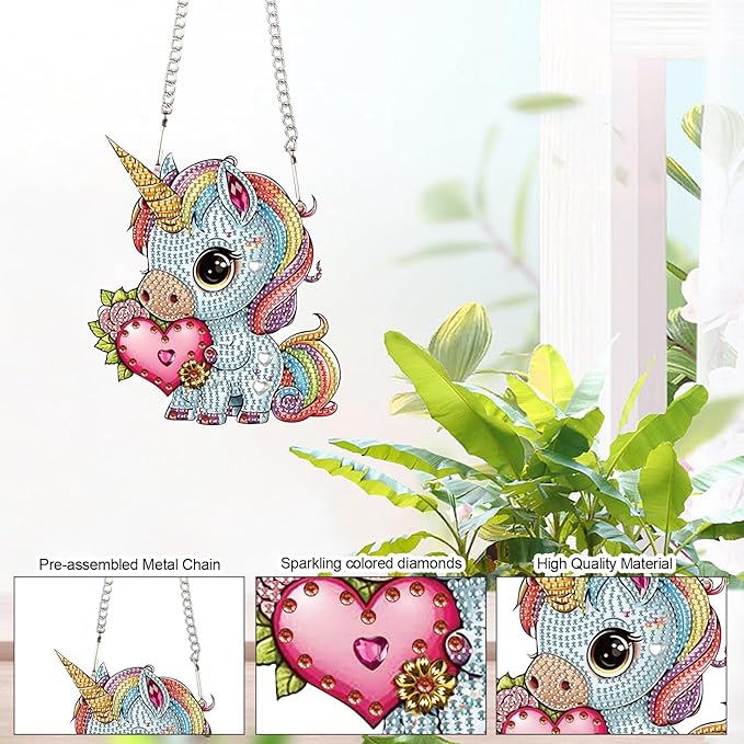 AiYuanzsh DIY Unicorn Diamond Art Hanging Kit, Special Shaped Rhinestone Diamond Painting Acrylic Suncatcher Window Pendant for Valentine Home Wall Decor