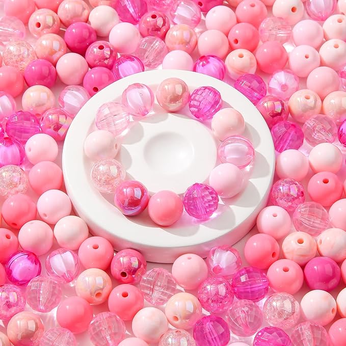 16mm Acrylic Bead 100pcs Pink Focal Spacer Bead Chunk Bubblegum Beads for DIY Crafting Necklace Bracelet Jewelry Making Keychain (Pink)