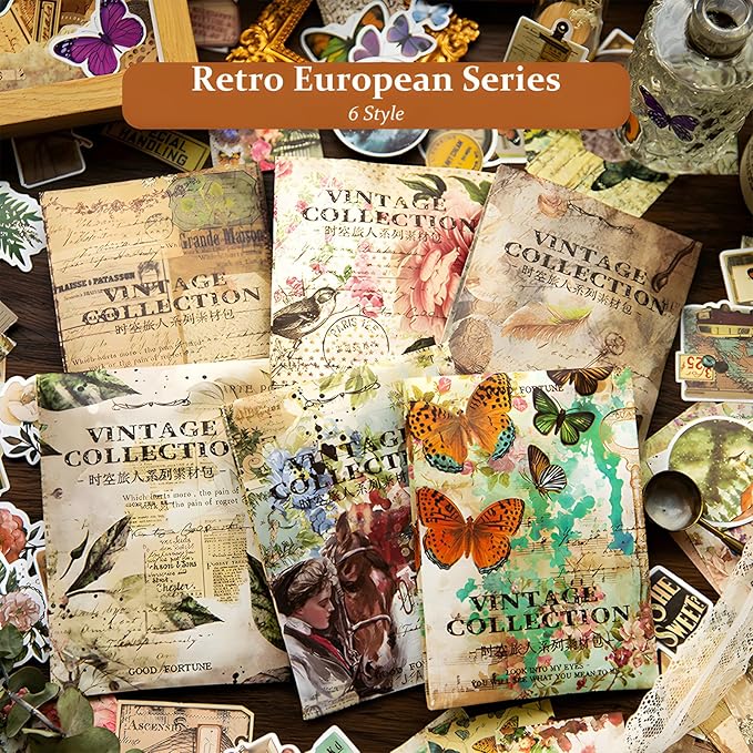 200 Pcs Vintage Ephemera Bundle Junk Journal Kit Scrapbook Supplies Paper Sticker Material Pack Scrapbooking Kit for Art Journaling Bullet Journals Planners Collage Decoupage Crafter Gifts(Greenery)