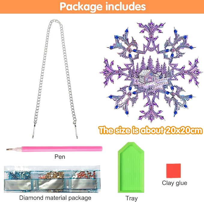 Zariocy Sun Catcher Window Hanging Diamond Art Kits - DIY Snowflake Diamond Painting on Acrylic Board Pendant Ornament for Home, Garden, Wall, Porch, Front Door Sign, Christmas Decor 8x8 inch