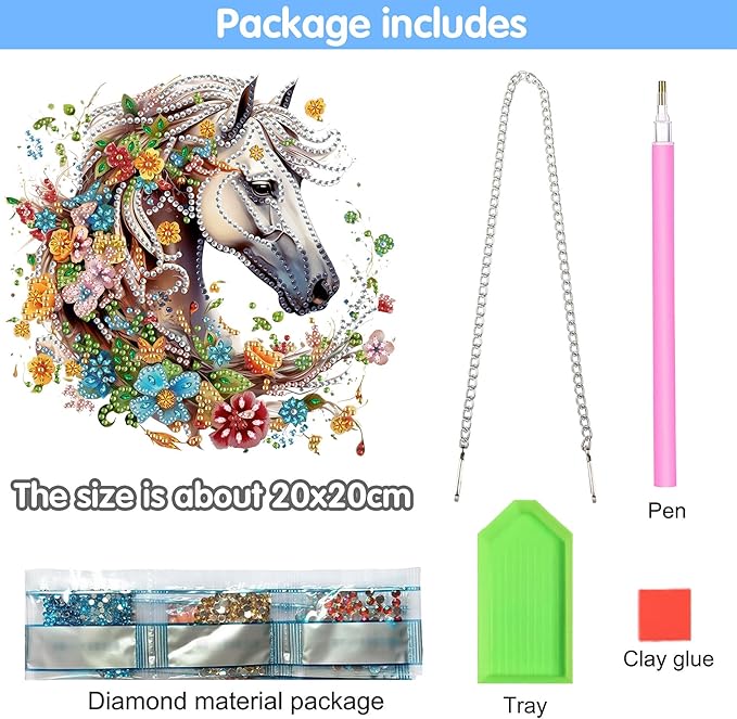 Reofrey Hanging Diamond Art Kits for Adults– 8x8Inch Horses Hanging Ornament Acrylic Board Double Sided Pattern Crystal Diamond Art Suncatcher Pendant, for Home Wall Window Decoration Handmade Gift