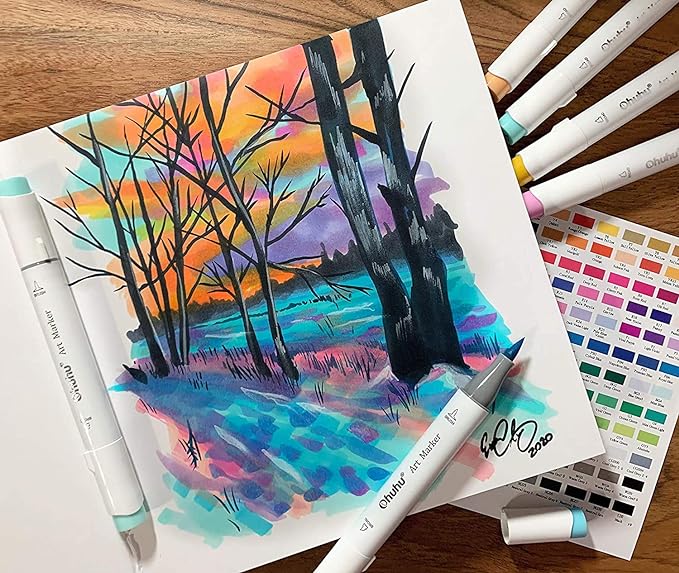 Ohuhu Sketchbook Marker Paper Pad: 8.3"x8.3" Square Art Sketch Book Drawing Papers 78 Sheets/156 Pages 120 lb/200 gsm Hardcover Sketching Books for Alcohol Markers Heavyweight Sketchpad Christmas Gift