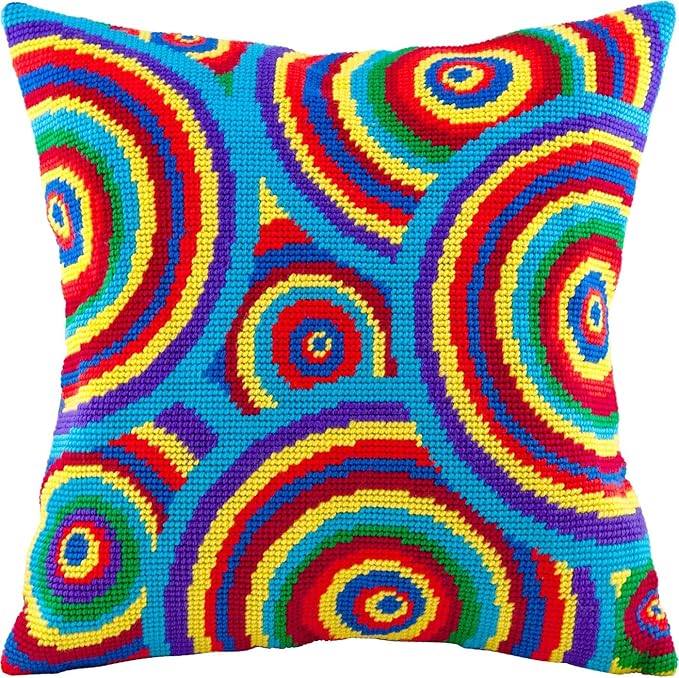Brvsk Rainbow Needlepoint Kit for Adults and Beginners — Mexico 16″ × 16″ with Clear, Precise Printed Design on Cotton Canvas; Includes 2 Needles, Yarn, and Easy-Read Chart