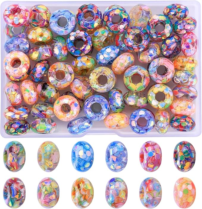 AIPRIDY Girls' Lucky Beads Lover Amber Beads, Big Hole Spacer Beads European Craft Beads for DIY Charms Bracelet Jewelry Making (Fishscale)