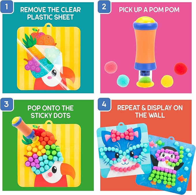 Educational Insights Pom Pom Kit: Animal Dress Up - Arts and Crafts for Kids 4-6, DIY Arts & Crafts Kits, Kids No Mess Activities, Preschool and Kindergarten Crafting Set, Toddler Craft Supplies