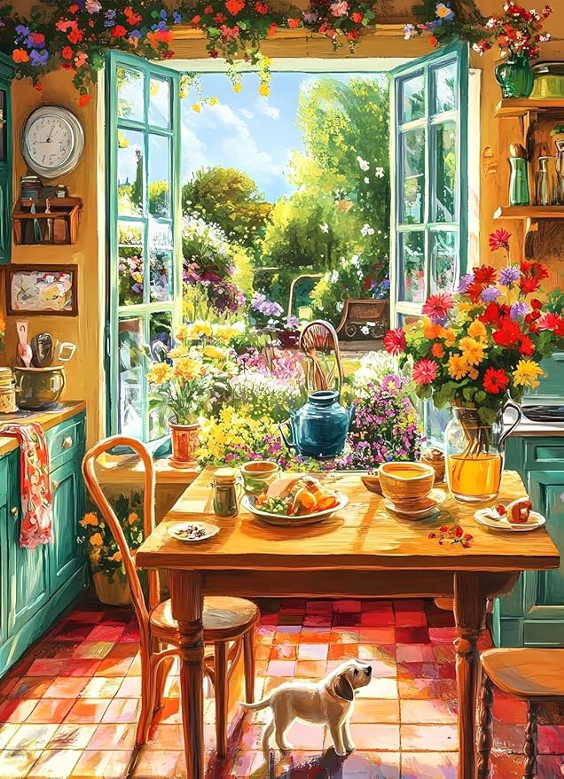 EIBEILI Adult Diamond Painting Set - Cozy Kitchen and Garden View Diamond Painting Set, 5D Diamond Painting, DIY Full Diamond Painting Gemstone Craft 11.8x15.7 inches