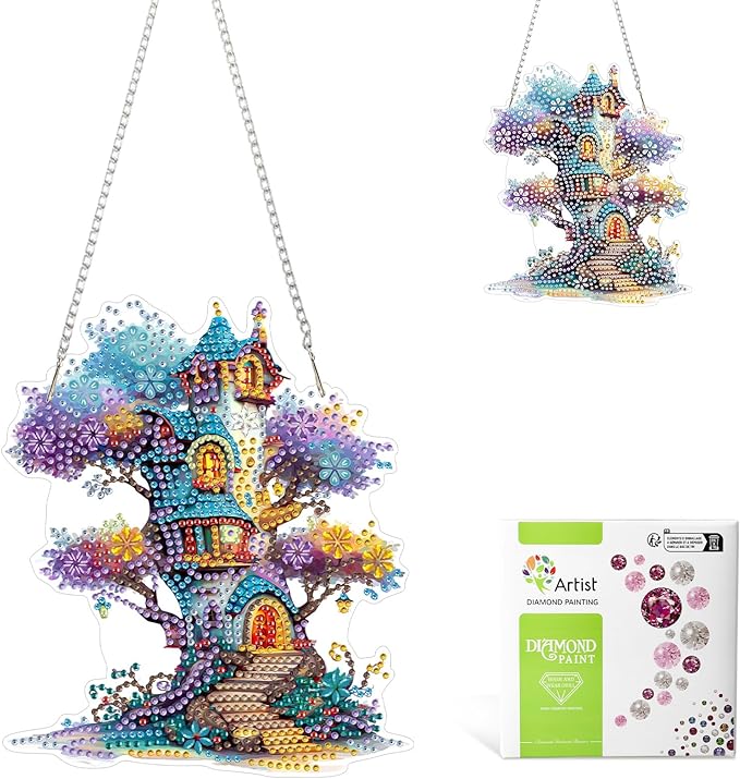 MAXBYE Diamond Art Kits Hanging Spirit House Pendant, DIY 5D Special Shaped Diamond Painting Craft Gem Art Rhinestone for Adults and Home Window Door Decor 8×8 Inch