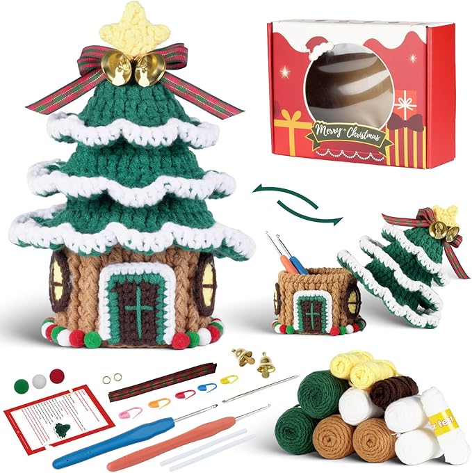 Crochet Set - Beginner Friendly Crochet Set with Step-by-Step Teaching Videos and Crochet Pattern Manuals (Christmas Tree)