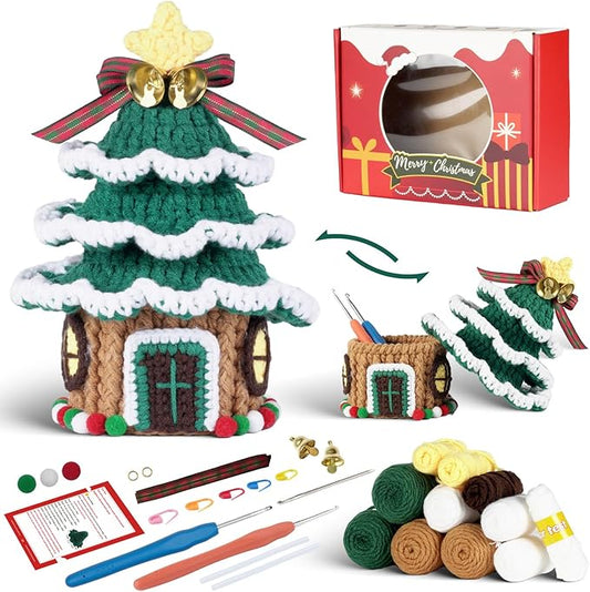 Crochet Set - Beginner Friendly Crochet Set with Step-by-Step Teaching Videos and Crochet Pattern Manuals (Christmas Tree)